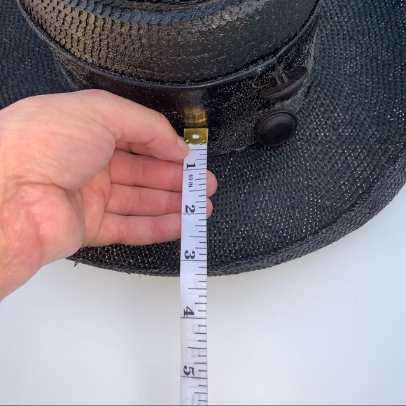 Vintage Whittall & Shon Black Straw Button Detail Made in USA Hat - Picture 4 of 12